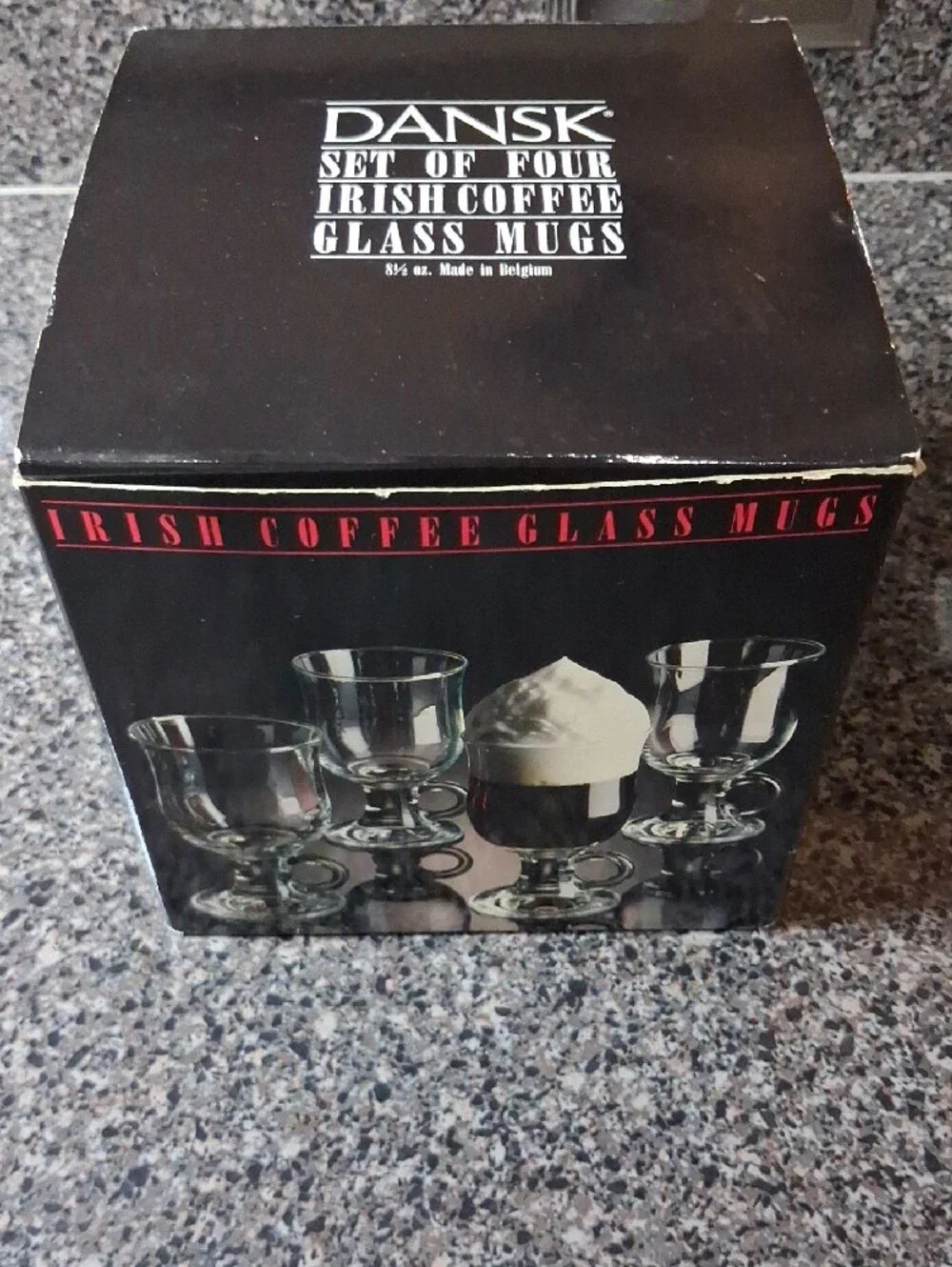 Dansk MCM Clear Glass Irish Coffee Mugs Set (4) New In Box